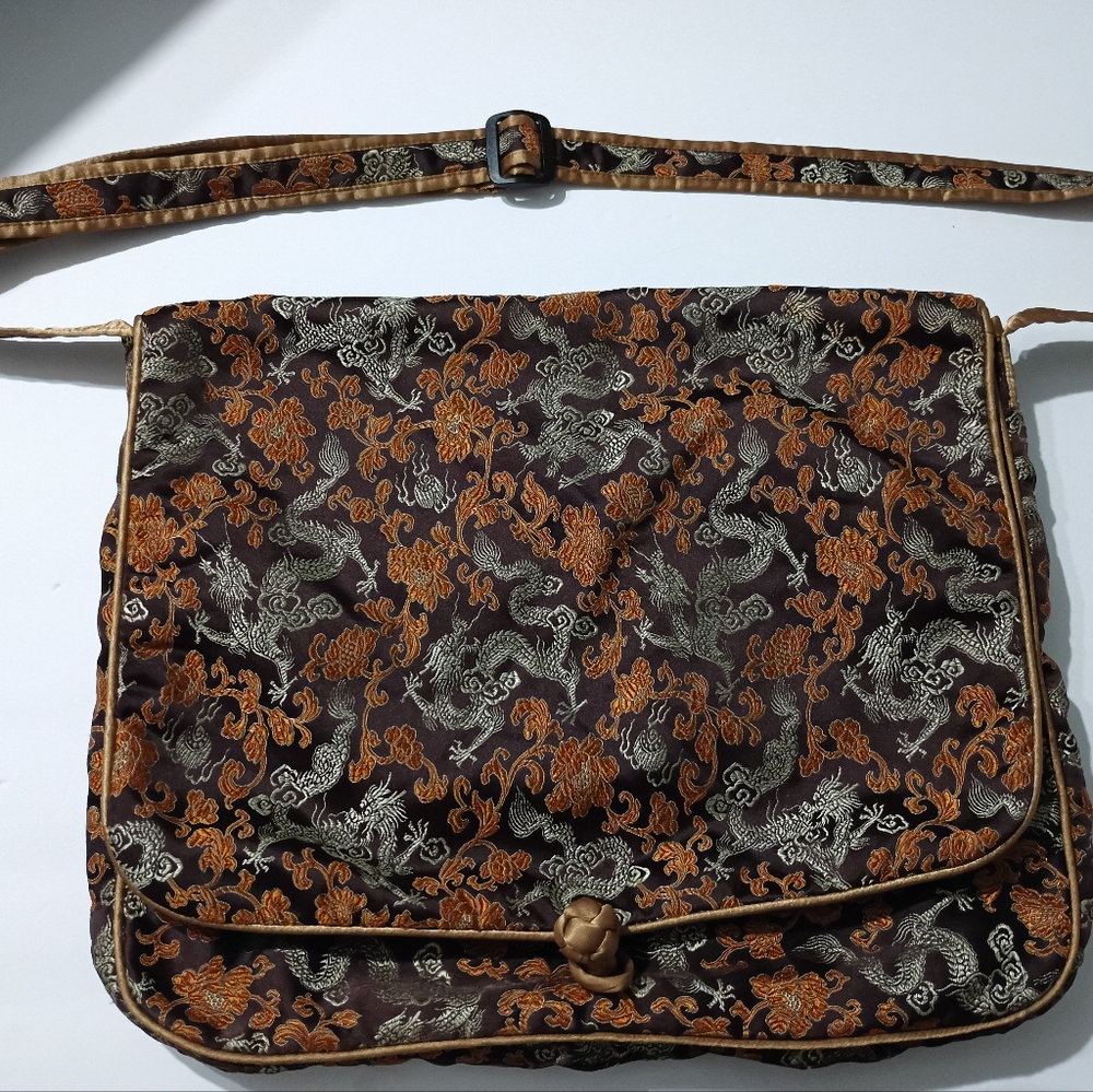 Elegant Brown and Gold Embroidered Women's Bag